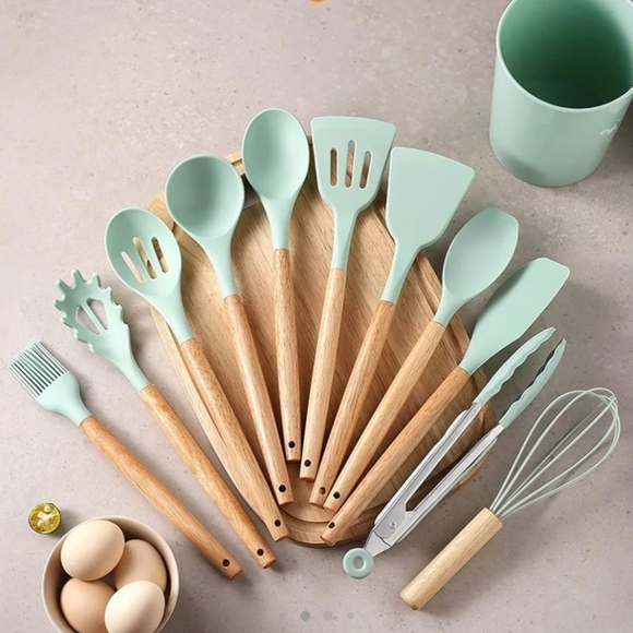 Silicone Kitchen Utensils Set, 26 pcs, Mint/Green - 12,67" L, 4,5" W, 4,5" H - Picture 6 of 15